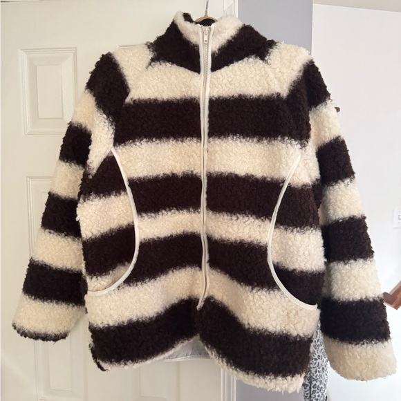 Brown/ Cream Stripe Pattern Teddy Coat - Picture 1 of 1